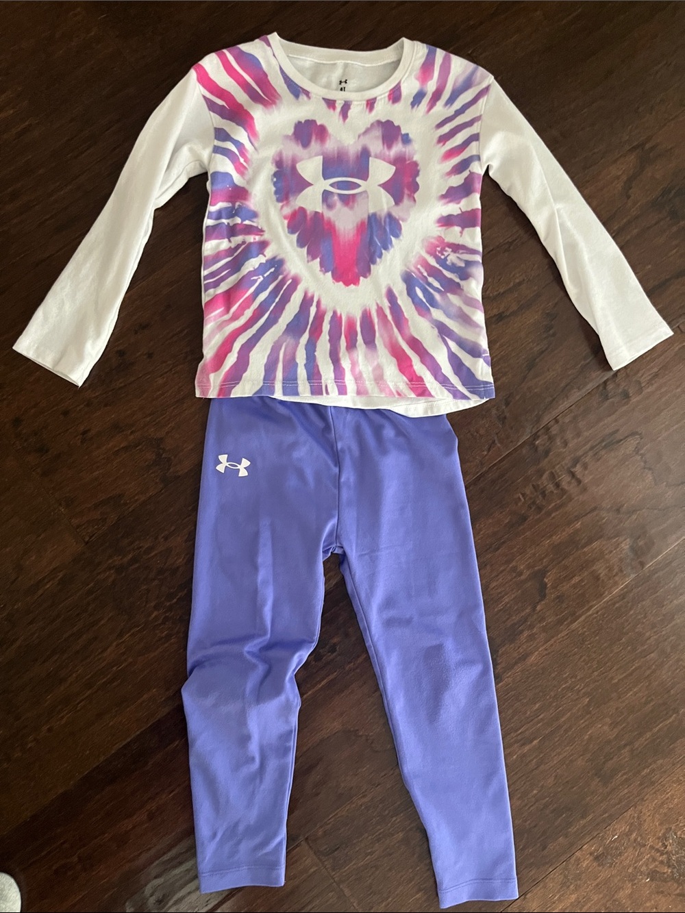 Under Armour White Tie-Dye Heart Top with Purple Leggings